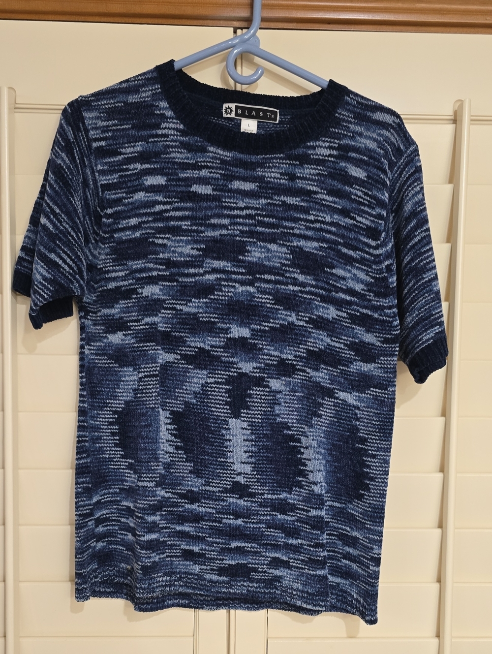 Blast Women's Short-Sleeve Crewneck Sweater in Navy Blue/Black Mix